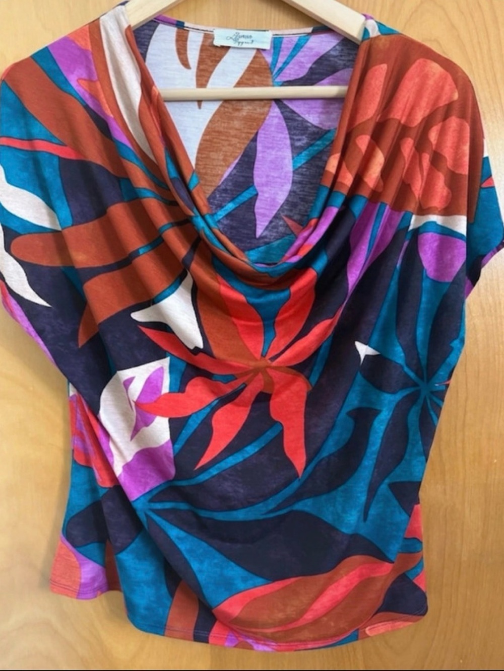 Draped Neck Floral Print Top - Multicolor
